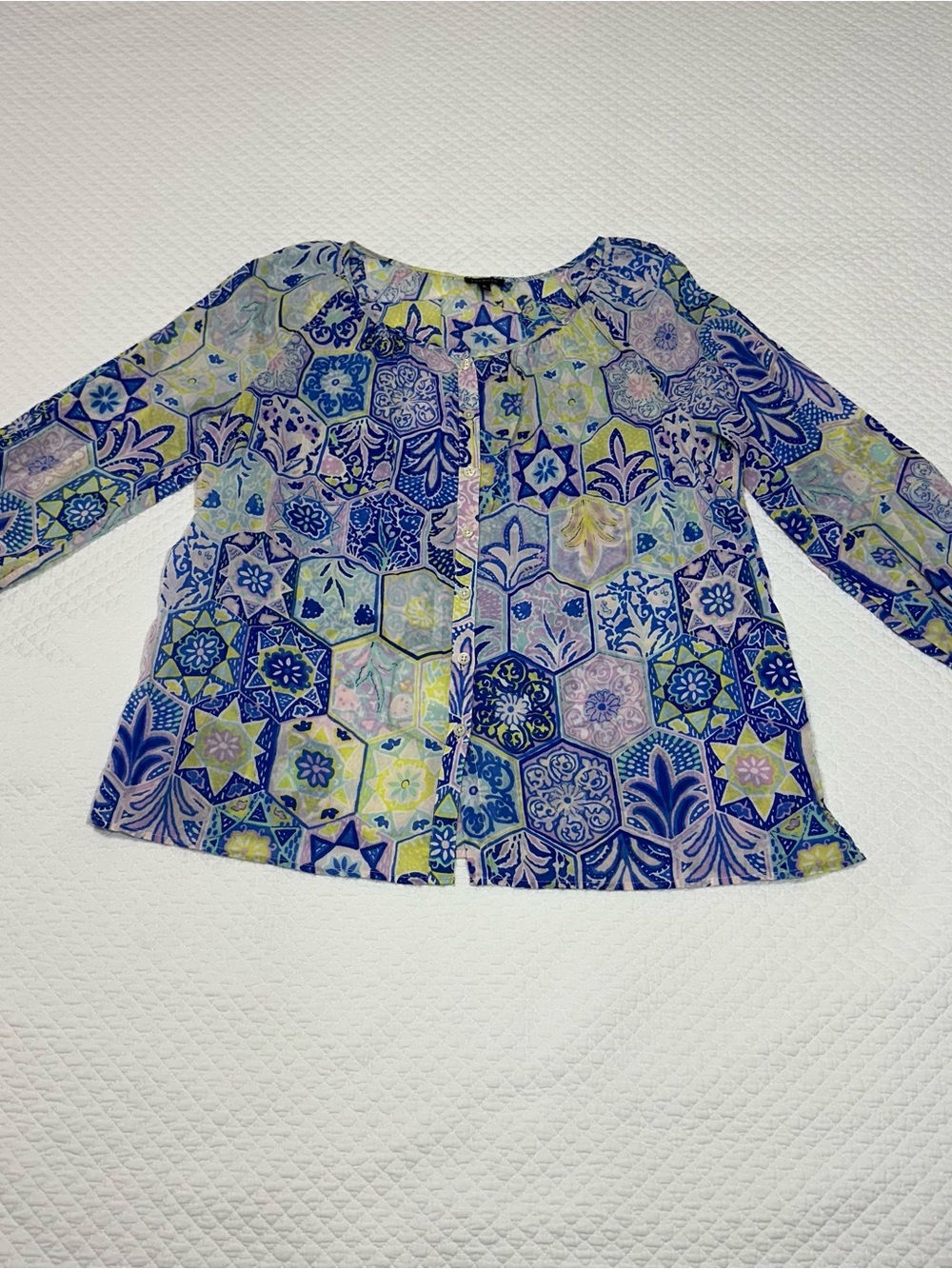 Talbots Multicolor Floral Print Top in Blue & Yellow
